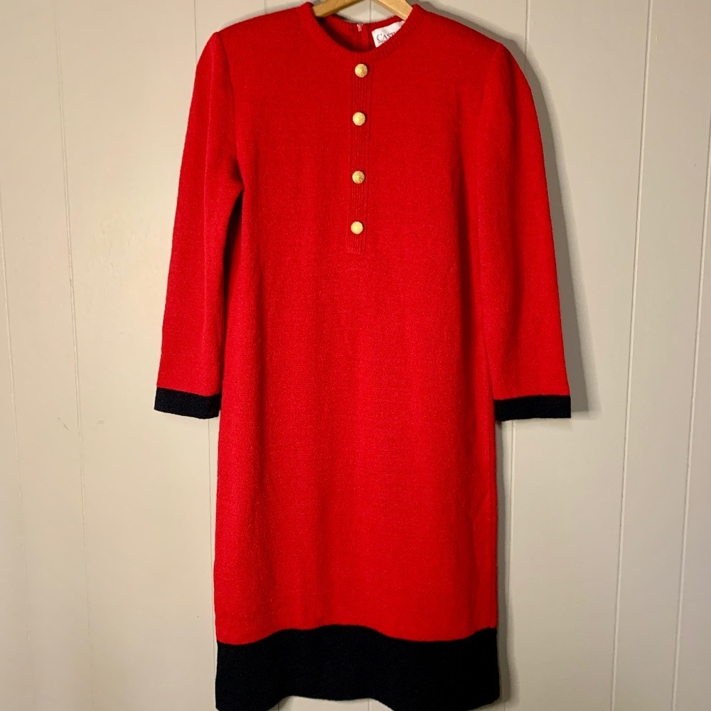 Castleberry Dress Size 6 Women's Red Blue Color Block Gold Buttons Vintage